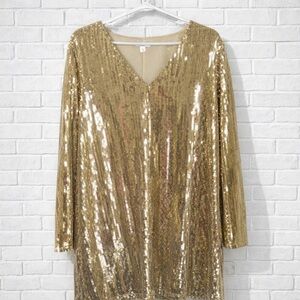 VENUS Gold Long Sleeve Sequin Dress